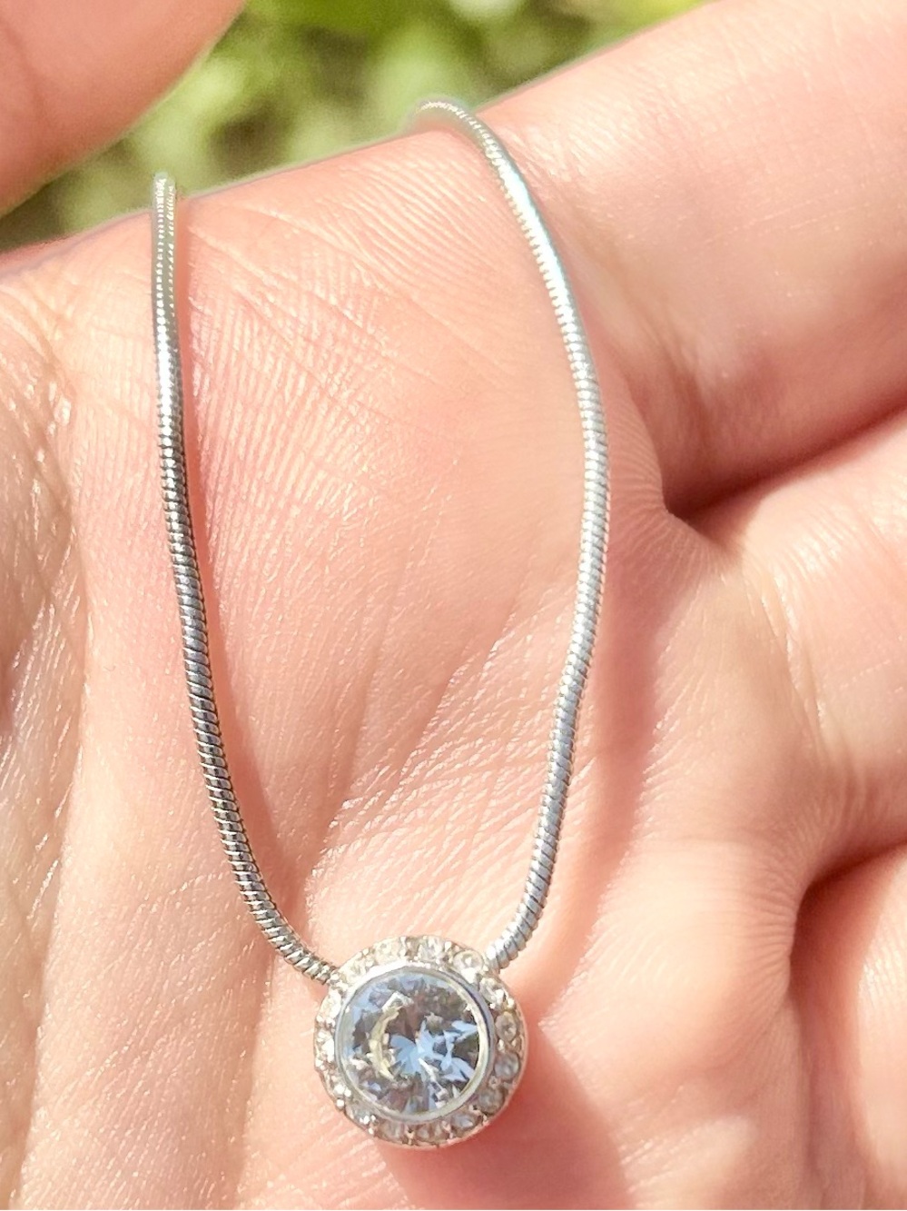 Authentic Swarovski Angelic Round Crystal Halo Pendant Snake Chain Necklace⁠